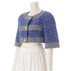 Chanel Cotton Wool CC Logo Pearl Button Cropped Terre Jacket Top Black Blue — view 2