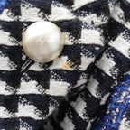 Chanel Cotton Wool CC Logo Pearl Button Cropped Terre Jacket Top Black Blue — view 8