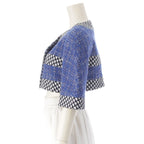 Chanel Cotton Wool CC Logo Pearl Button Cropped Terre Jacket Top Black Blue — view 3