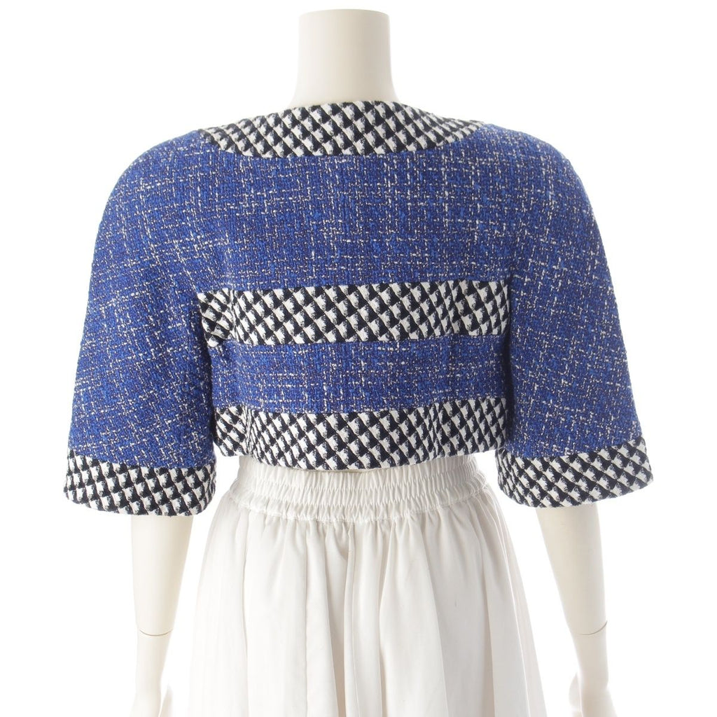Chanel Cotton Wool CC Logo Pearl Button Cropped Terre Jacket Top Black Blue — view 4