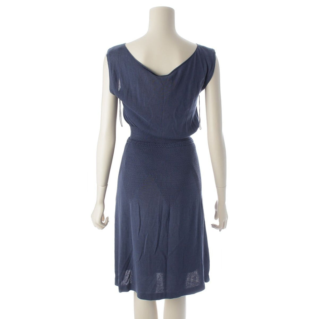 Chanel Cotton Change Knit CC Logo Plate Dress Sleeveless Top Skirt Navy 38 — view 4