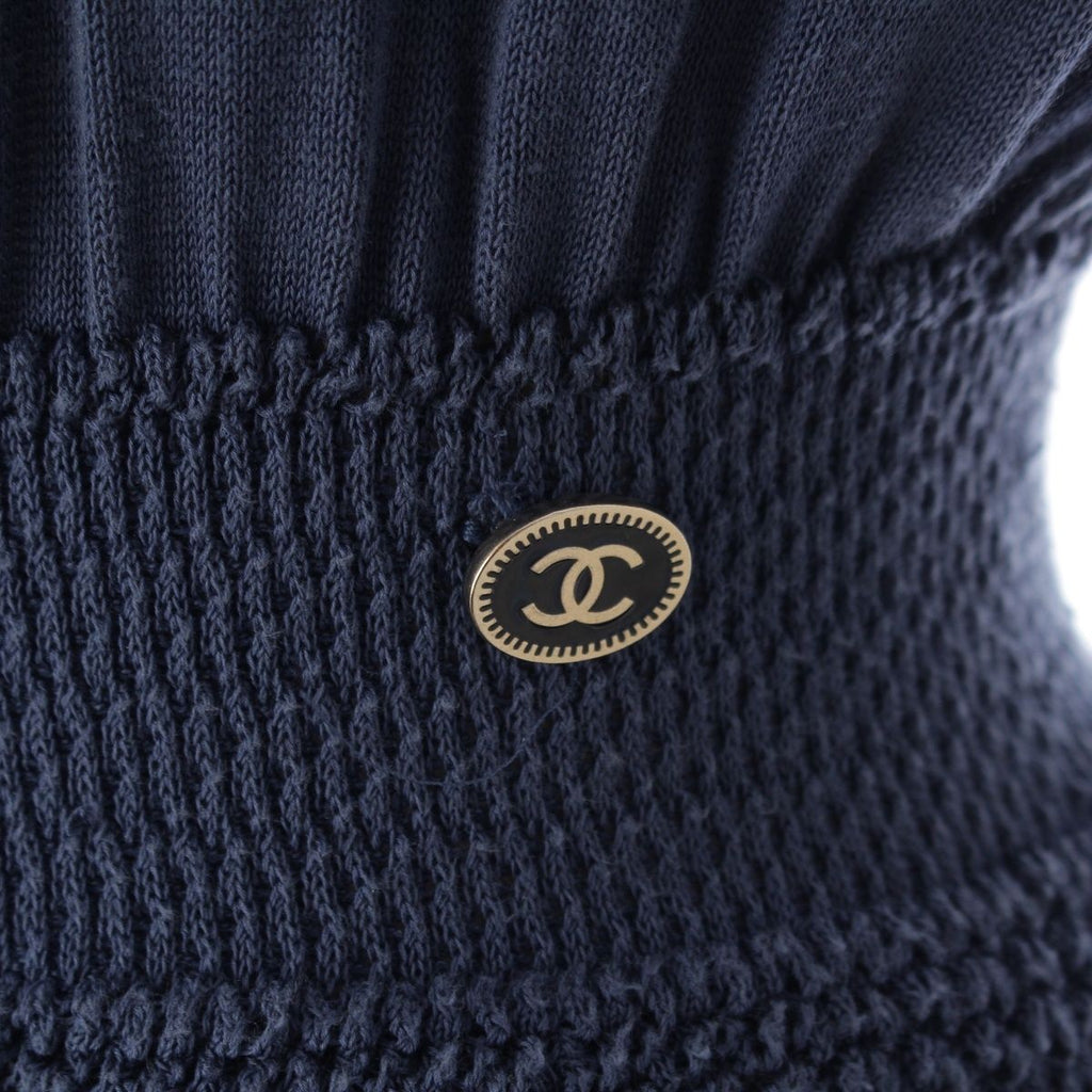 Chanel Cotton Change Knit CC Logo Plate Dress Sleeveless Top Skirt Navy 38 — view 8