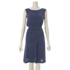 Chanel Cotton Change Knit CC Logo Plate Dress Sleeveless Top Skirt Navy 38