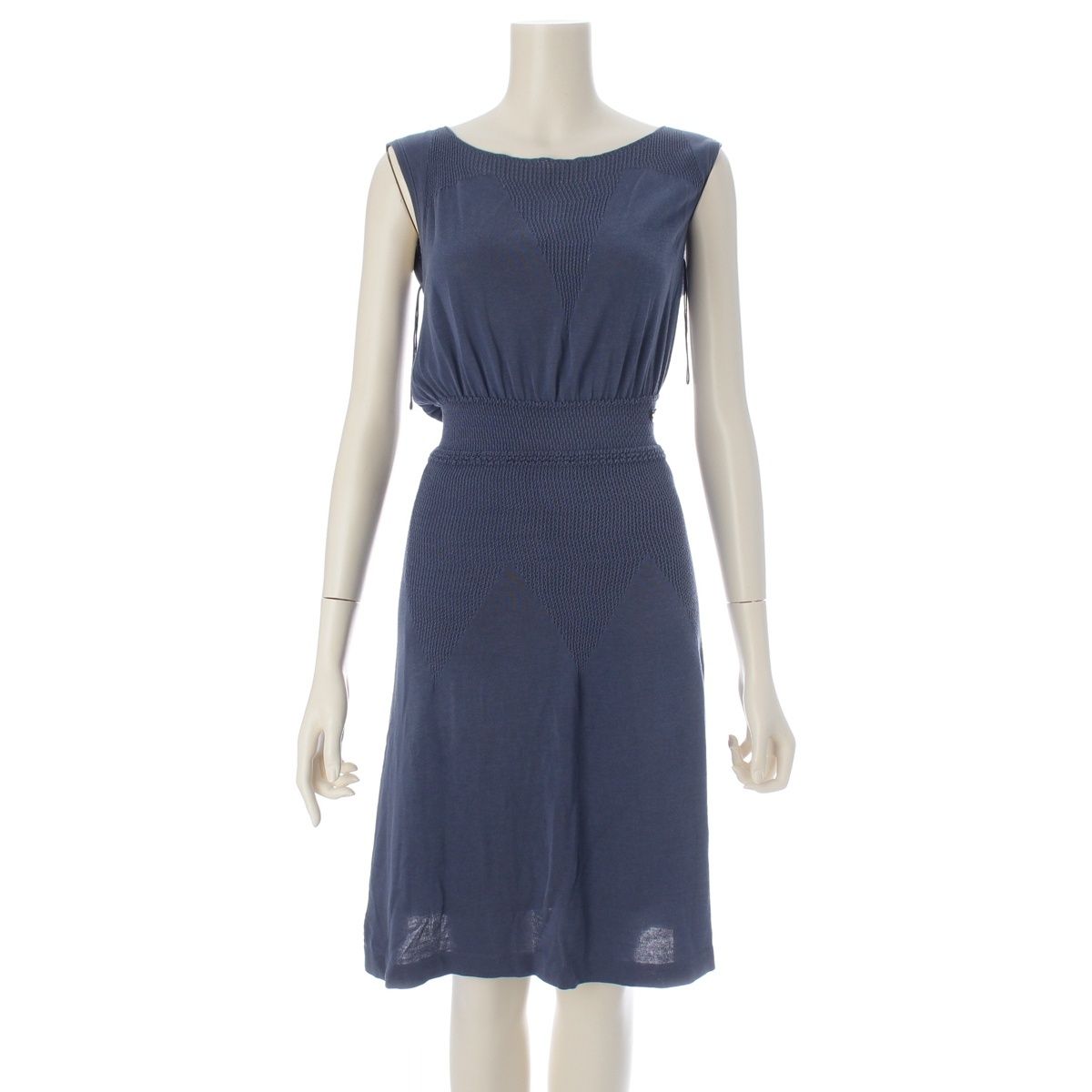 Chanel Cotton Change Knit CC Logo Plate Dress Sleeveless Top Skirt Navy 38