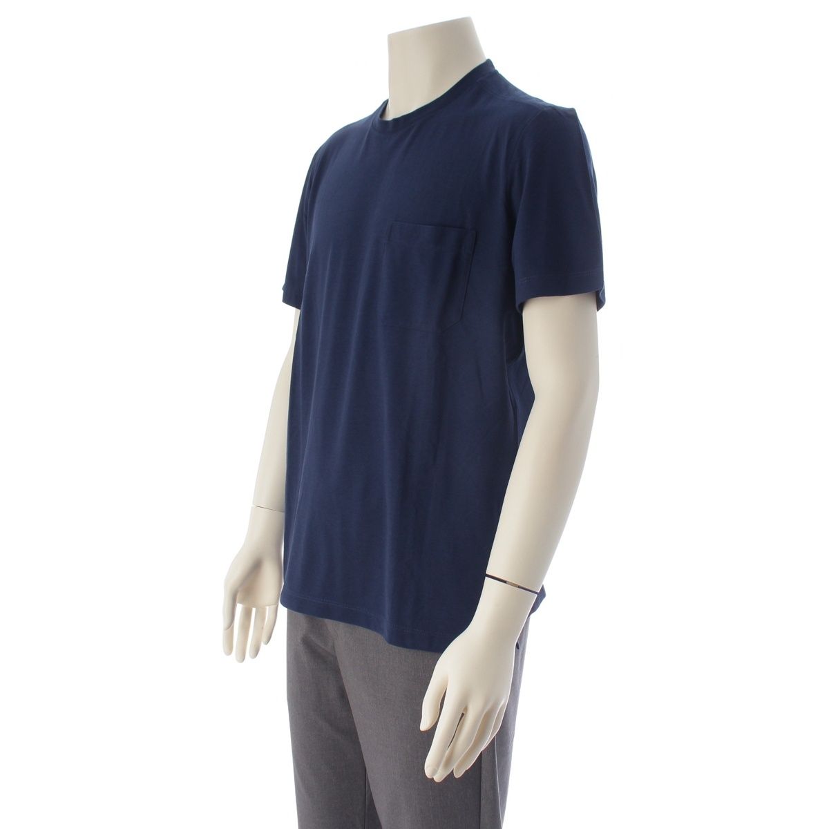 Hermes Cotton Pocket Short Sleeve T-Shirt Top Navy — view 2