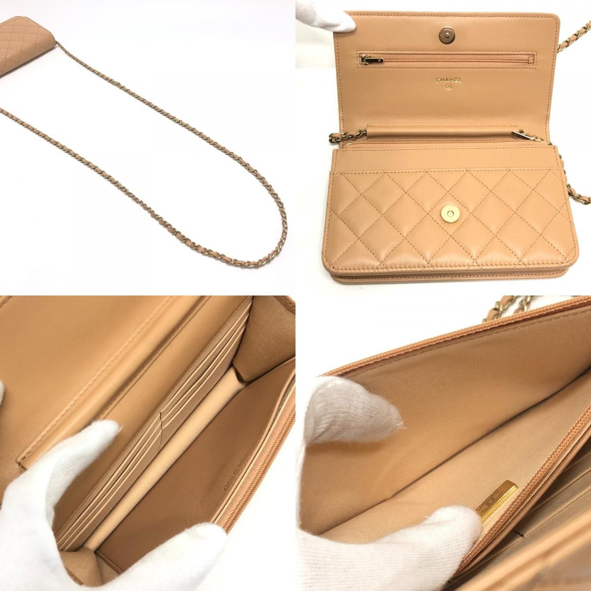 Chanel Shoulder Bag CC Logo Classic Lambskin Beige — view 8