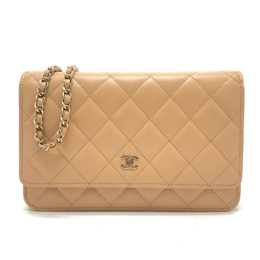 Chanel Shoulder Bag CC Logo Classic Lambskin Beige