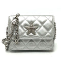 Chanel Shoulder Bag Star Rhinestone Leather Silver