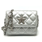 Chanel Shoulder Bag Star Rhinestone Leather Silver