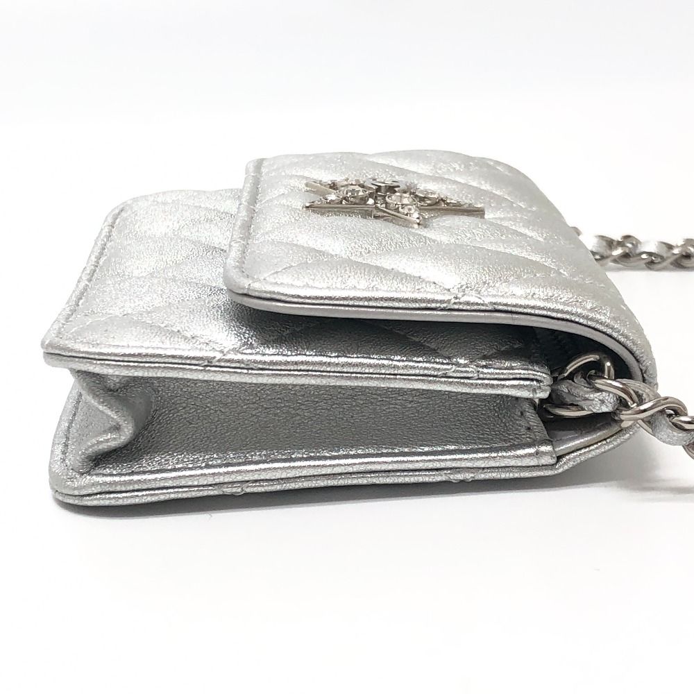Chanel Shoulder Bag Star Rhinestone Leather Silver — view 4