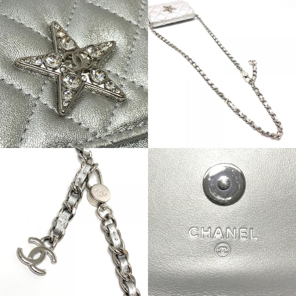 Chanel Shoulder Bag Star Rhinestone Leather Silver — view 8