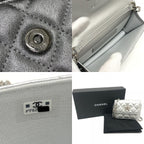 Chanel Shoulder Bag Star Rhinestone Leather Silver — view 9
