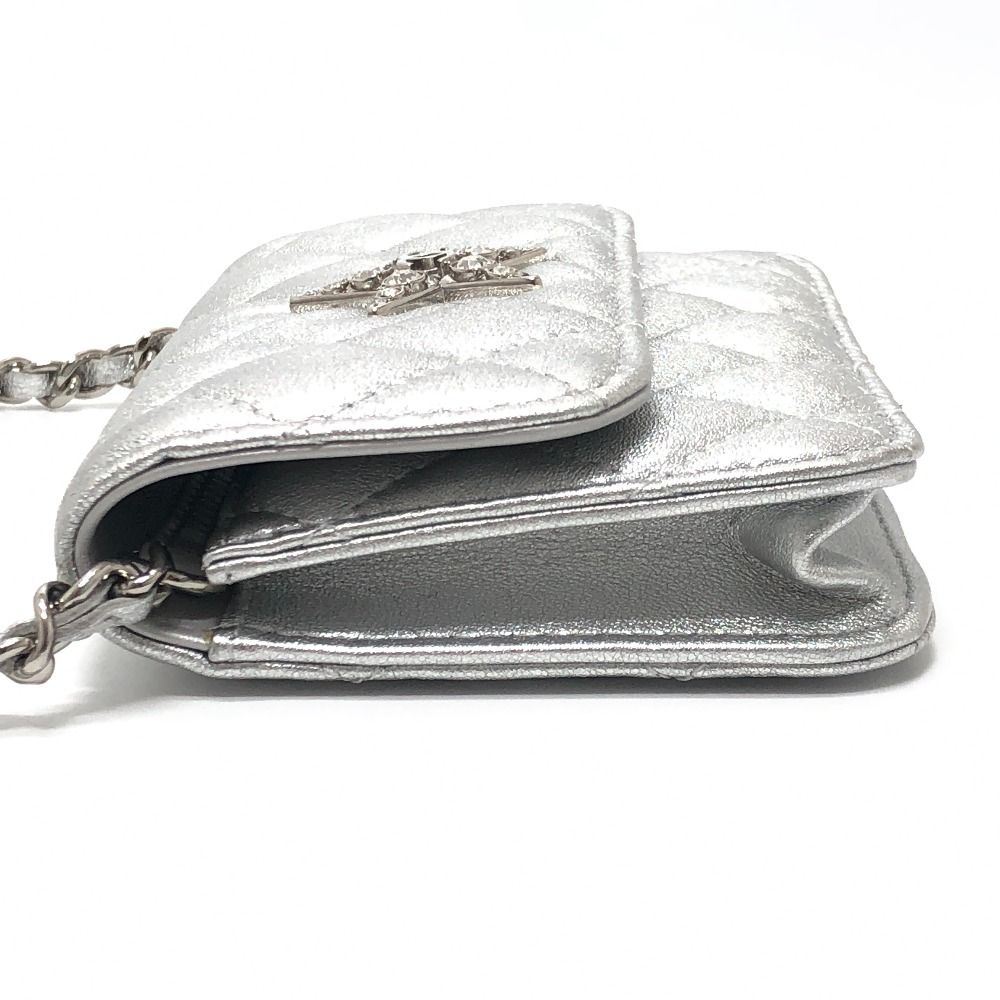 Chanel Shoulder Bag Star Rhinestone Leather Silver — view 3