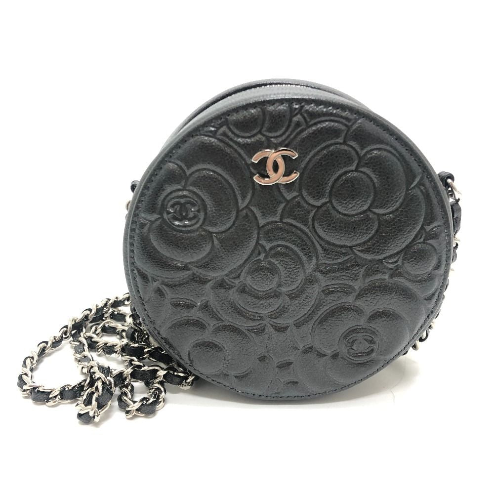 Chanel Shoulder Bag Camellia CC Logo Unknown Leather Gray