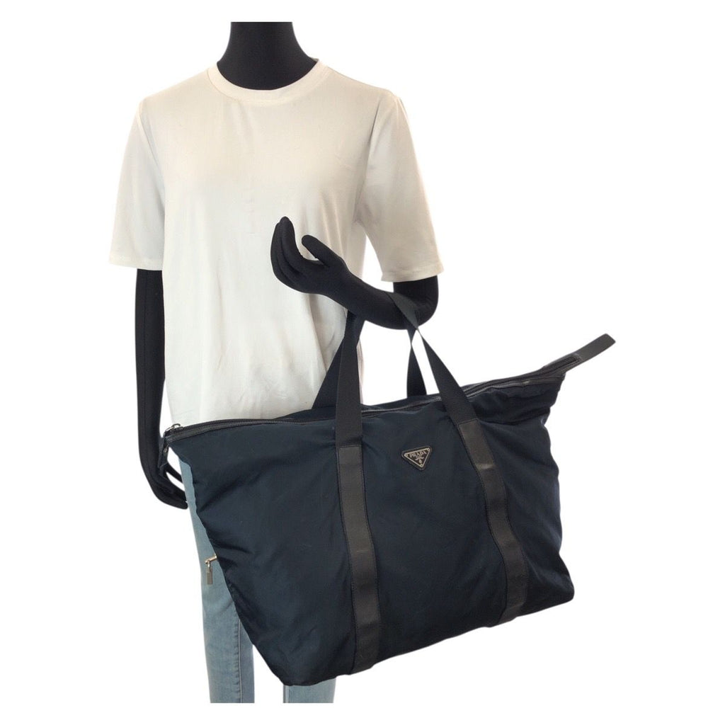Prada Tessuto Saffiano Navy Nylon Leather Boston — view 7