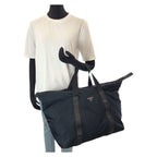 Prada Tessuto Saffiano Navy Nylon Leather Boston — view 7