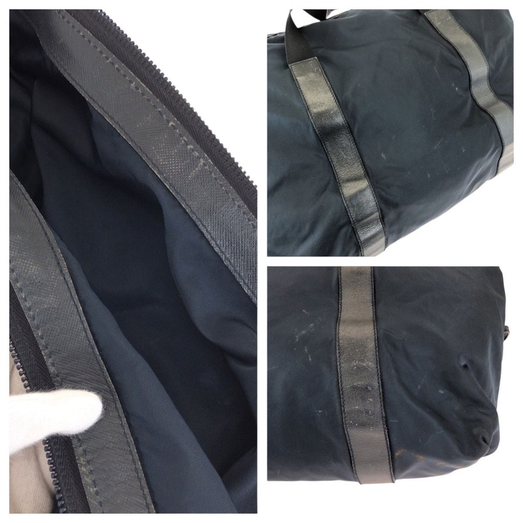Prada Tessuto Saffiano Navy Nylon Leather Boston — view 6