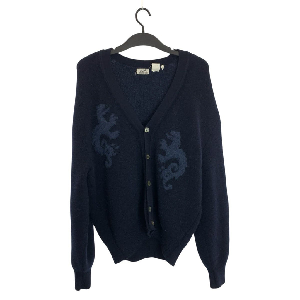 Hermes Dragon M Navy Wool Polyurethane Knit Cardigan