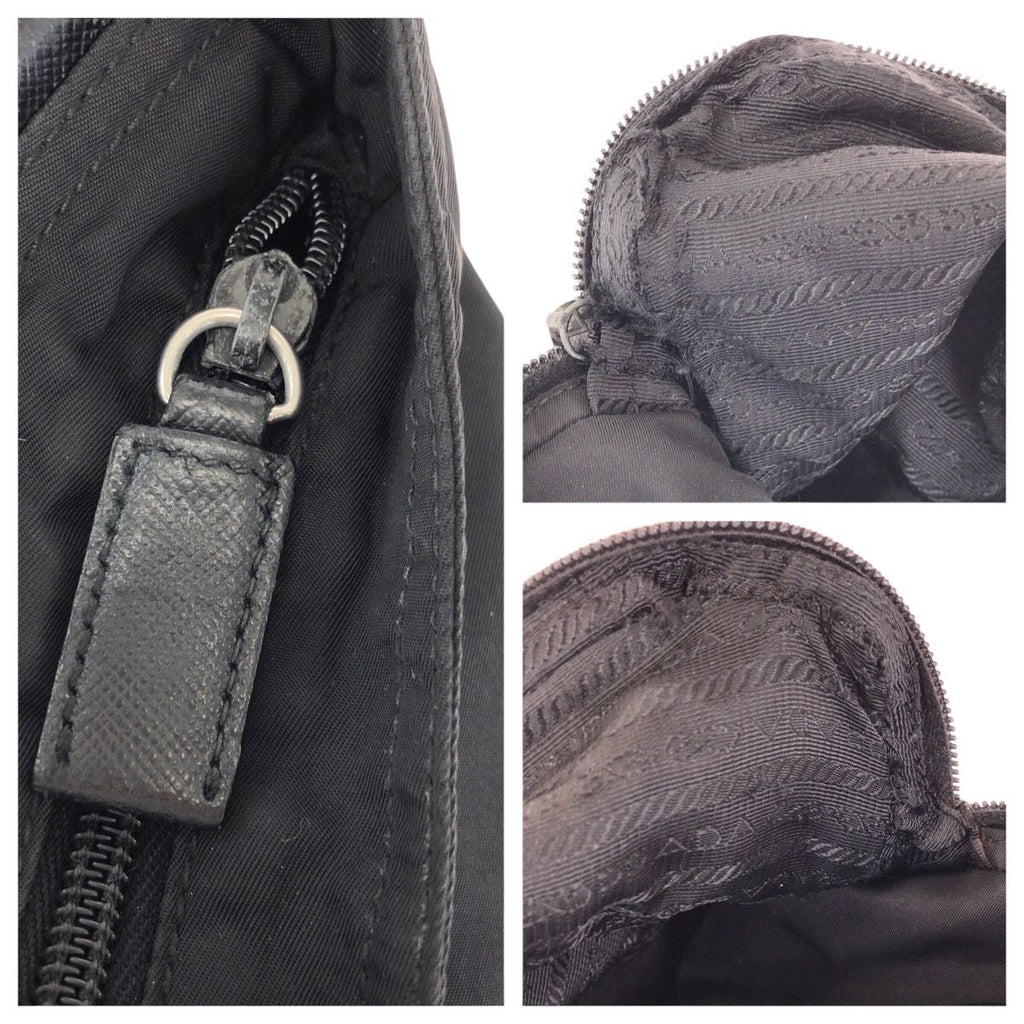 Prada Tessuto Saffiano Black Silver Nylon Leather Shoulder — view 6