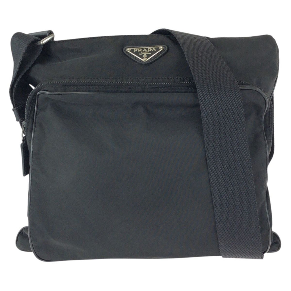 Prada Tessuto Saffiano Black Silver Nylon Leather Shoulder