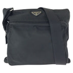 Prada Tessuto Saffiano Black Silver Nylon Leather Shoulder