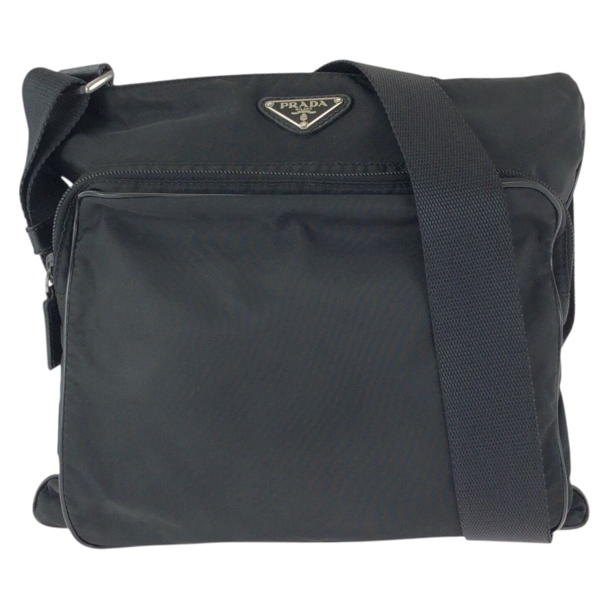 Prada Tessuto Saffiano Black Silver Nylon Leather Shoulder