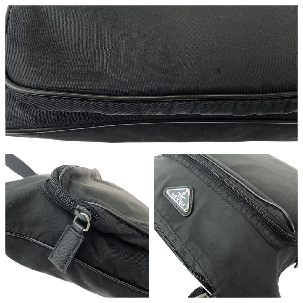 Prada Tessuto Saffiano Black Silver Nylon Leather Shoulder — view 5