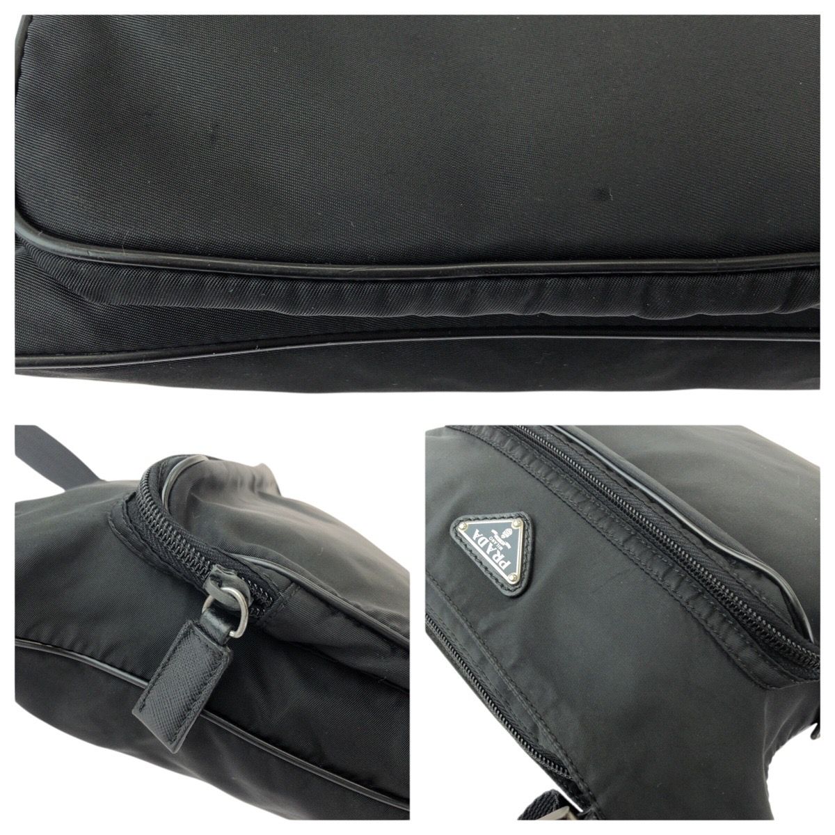 Prada Tessuto Saffiano Black Silver Nylon Leather Shoulder — view 5