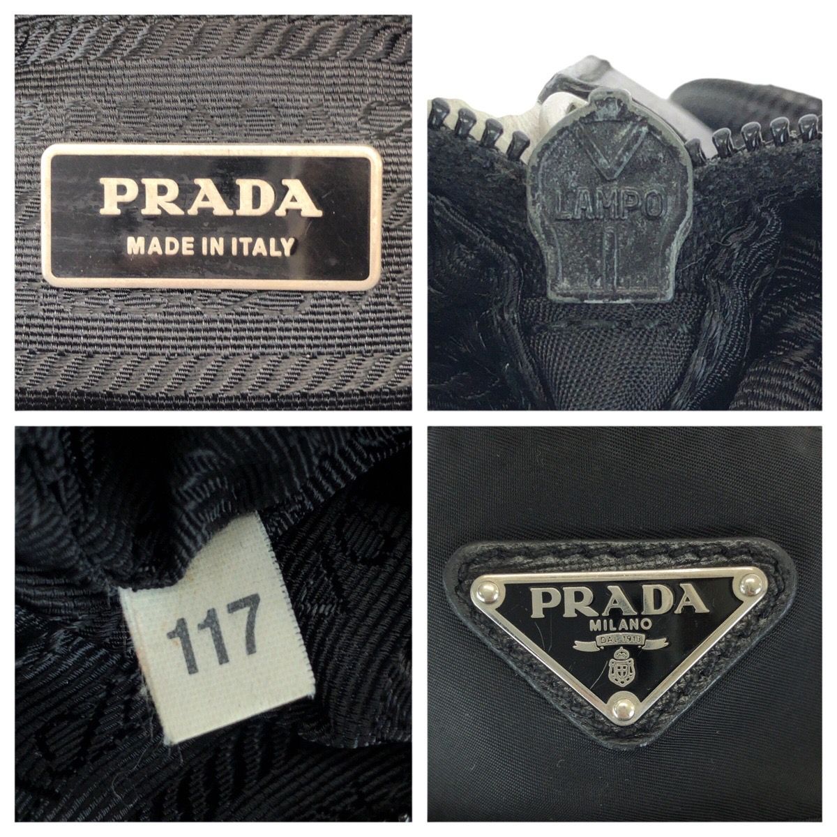 Prada Tessuto Saffiano Black Silver Nylon Leather Shoulder — view 4