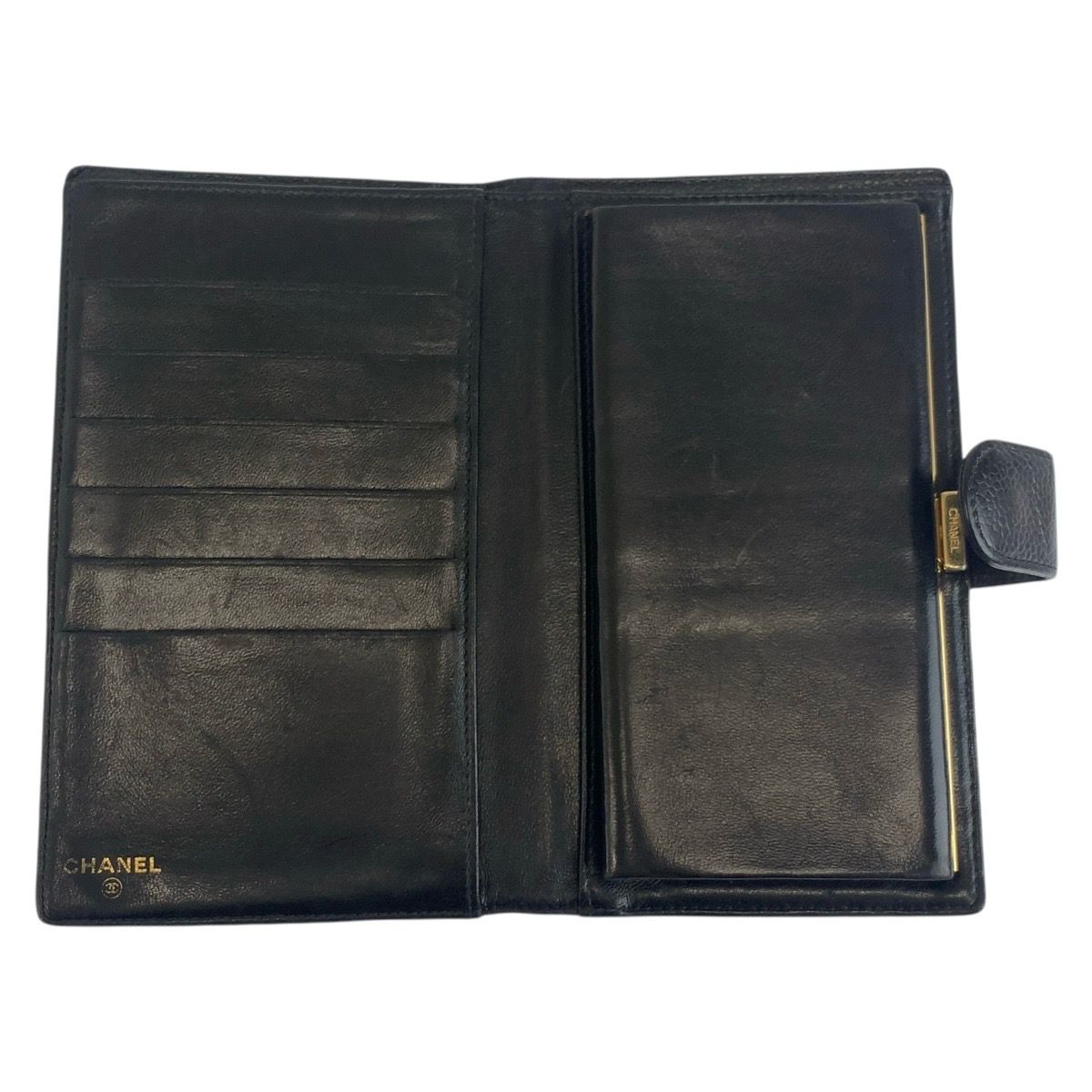 Chanel CC Logo Black Gold Leather Wallet — view 4