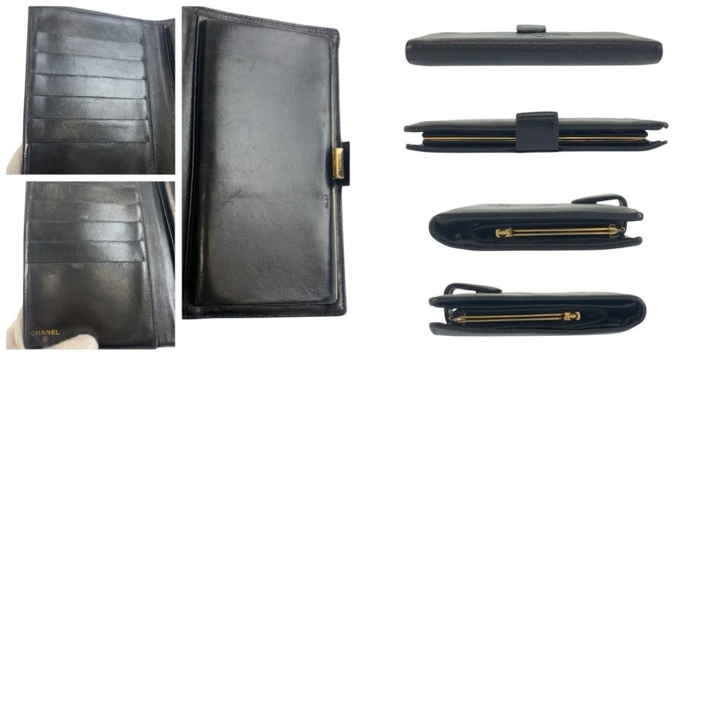 Chanel CC Logo Black Gold Leather Wallet — view 9