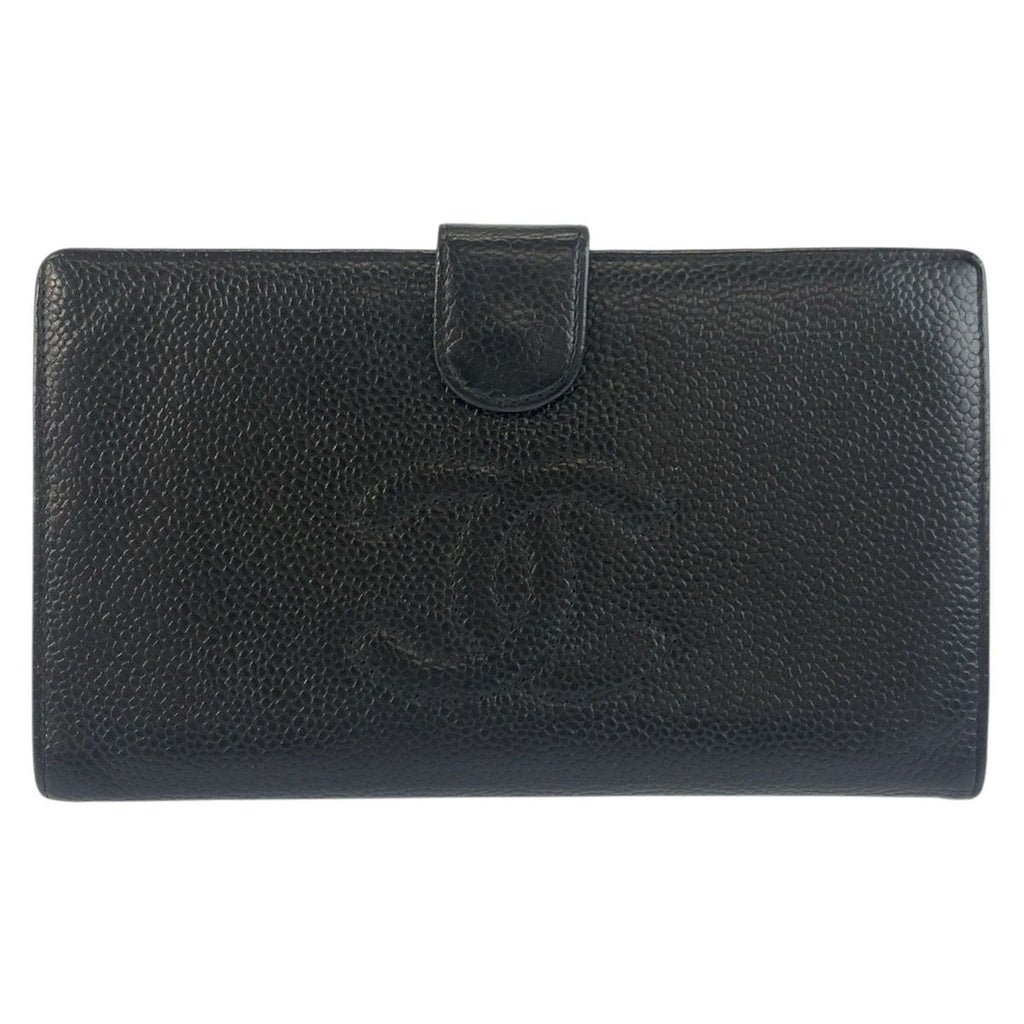 Chanel CC Logo Black Gold Leather Wallet