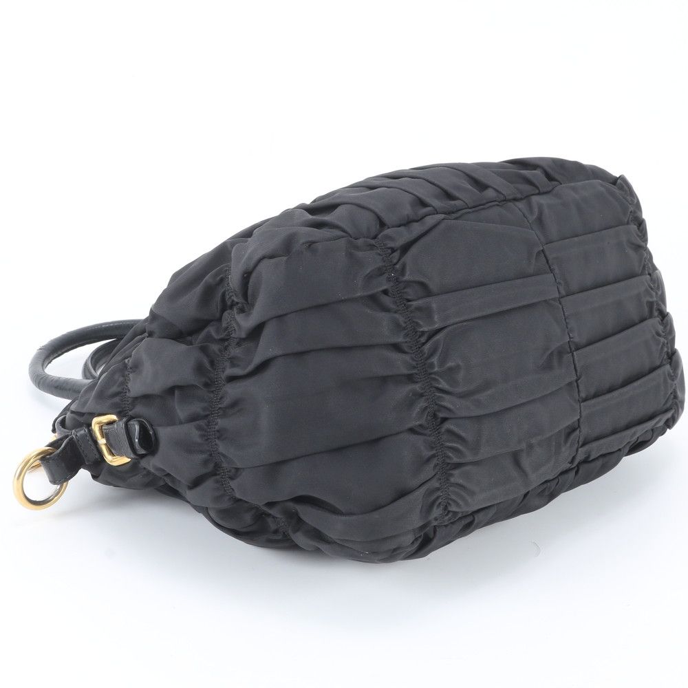 Prada Tessuto Nylon Gathered Leather Tote Shoulder Hand Black — view 5