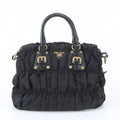 Prada Tessuto Nylon Gathered Leather Tote Shoulder Hand Black