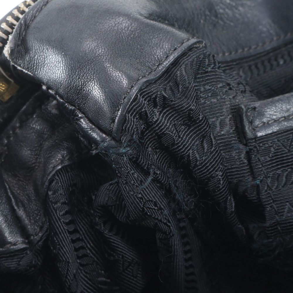 Prada Tessuto Nylon Gathered Leather Tote Shoulder Hand Black — view 8
