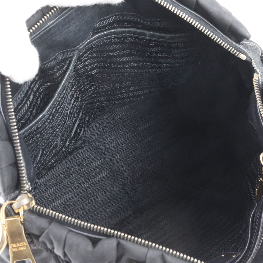 Prada Tessuto Nylon Gathered Leather Tote Shoulder Hand Black — view 7