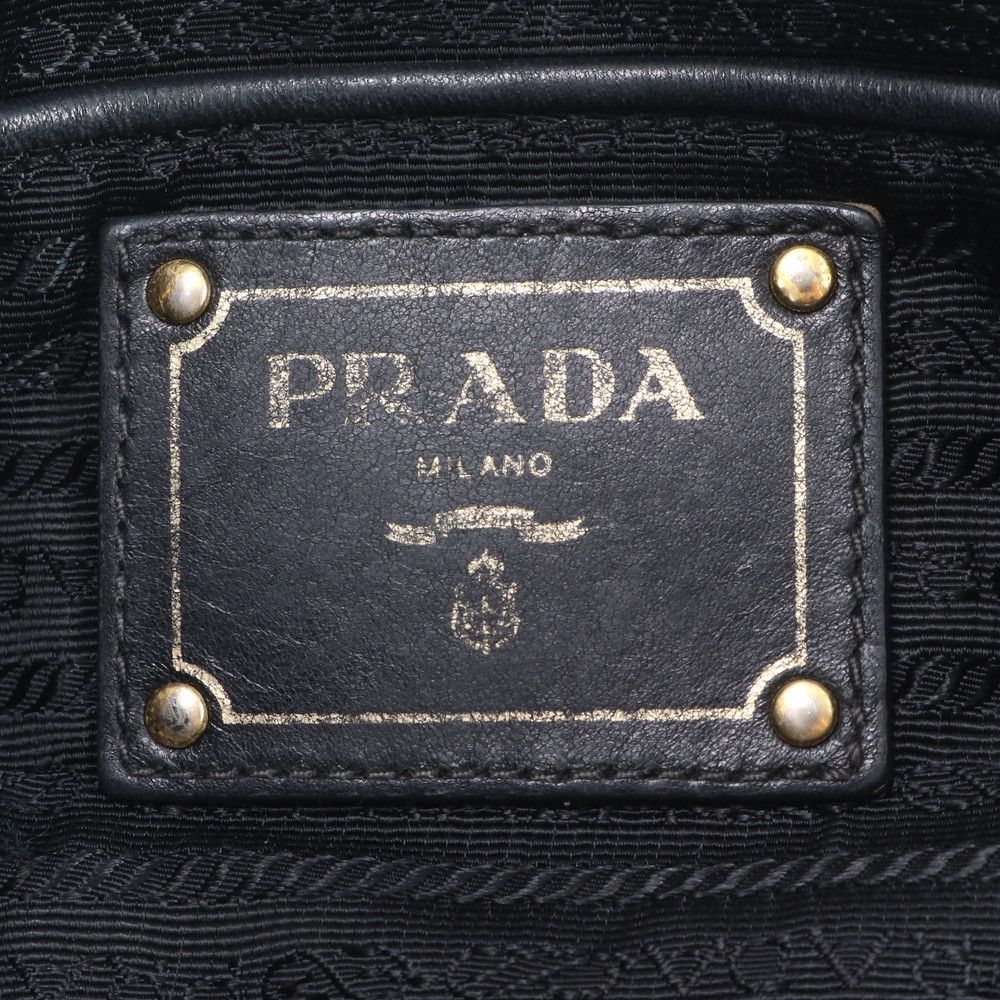 Prada Tessuto Nylon Gathered Leather Tote Shoulder Hand Black — view 9