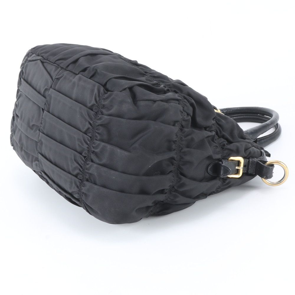 Prada Tessuto Nylon Gathered Leather Tote Shoulder Hand Black — view 4