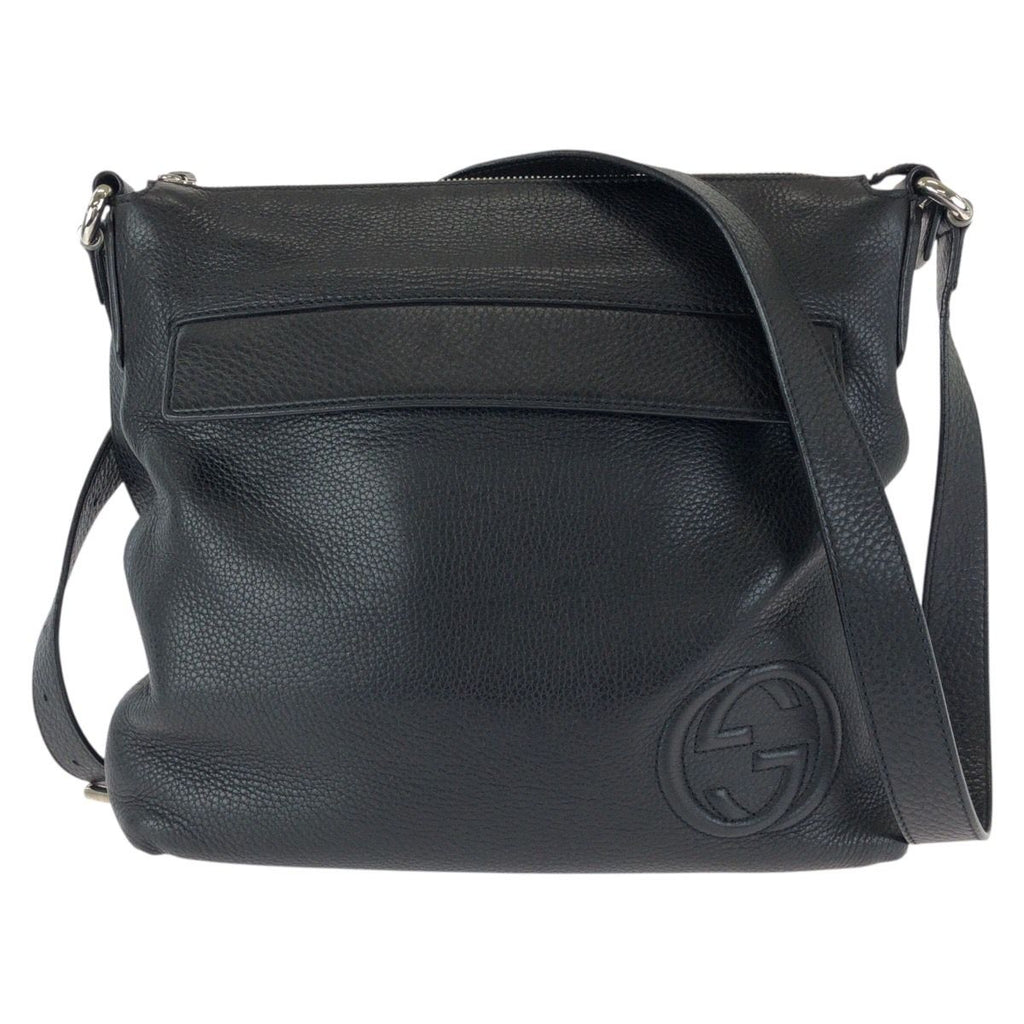 Gucci Interlocking Black Silver Leather Shoulder
