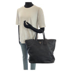 Prada Vitello Dyno Side Zip Black Silver Leather Tote Business — view 7