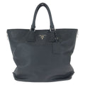 Prada Vitello Dyno Side Zip Black Silver Leather Tote Business