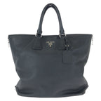 Prada Vitello Dyno Side Zip Black Silver Leather Tote Business