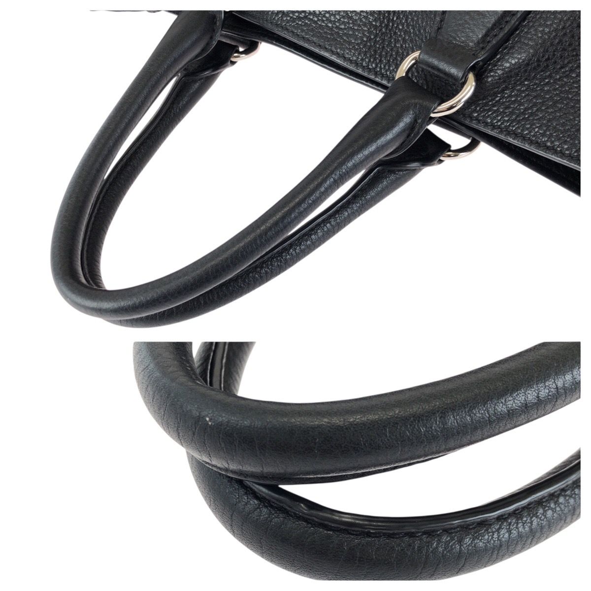 Prada Vitello Dyno Side Zip Black Silver Leather Tote Business — view 6