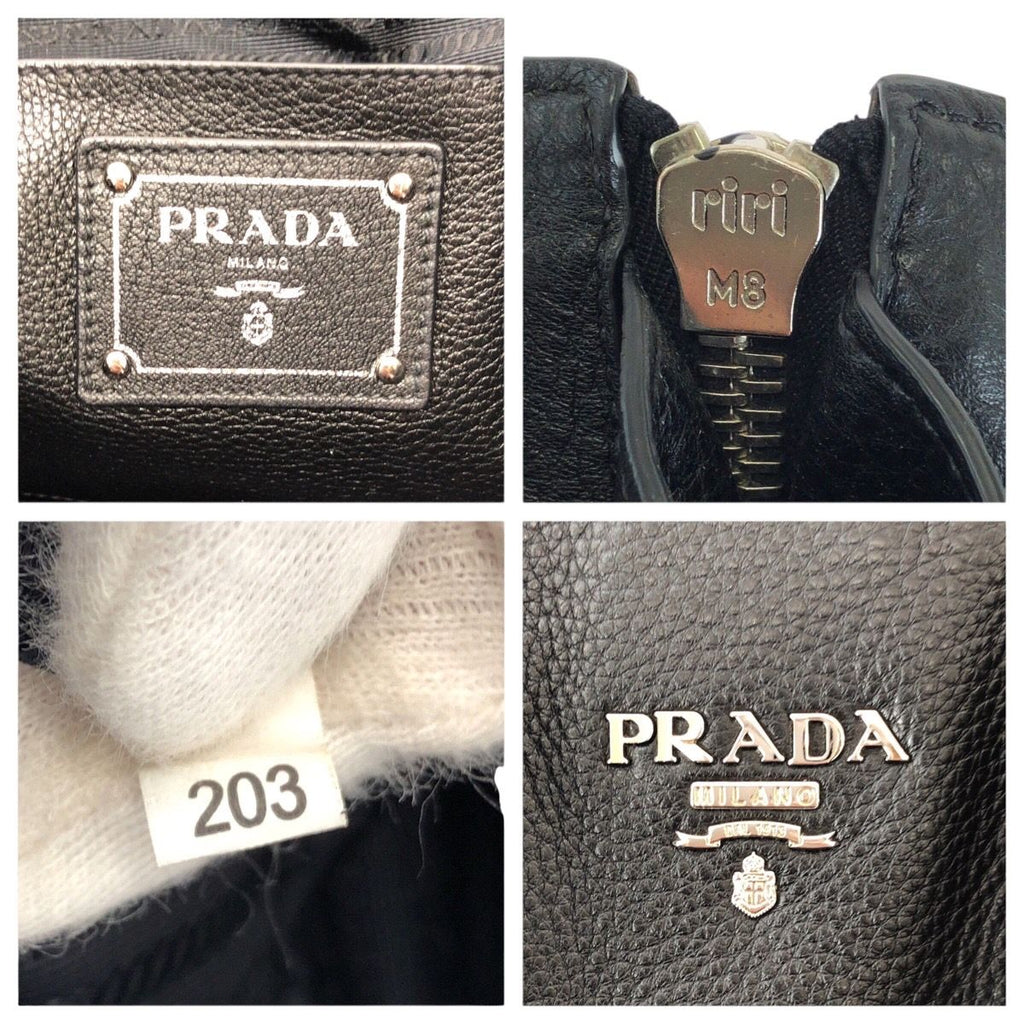 Prada Vitello Dyno Side Zip Black Silver Leather Tote Business — view 4