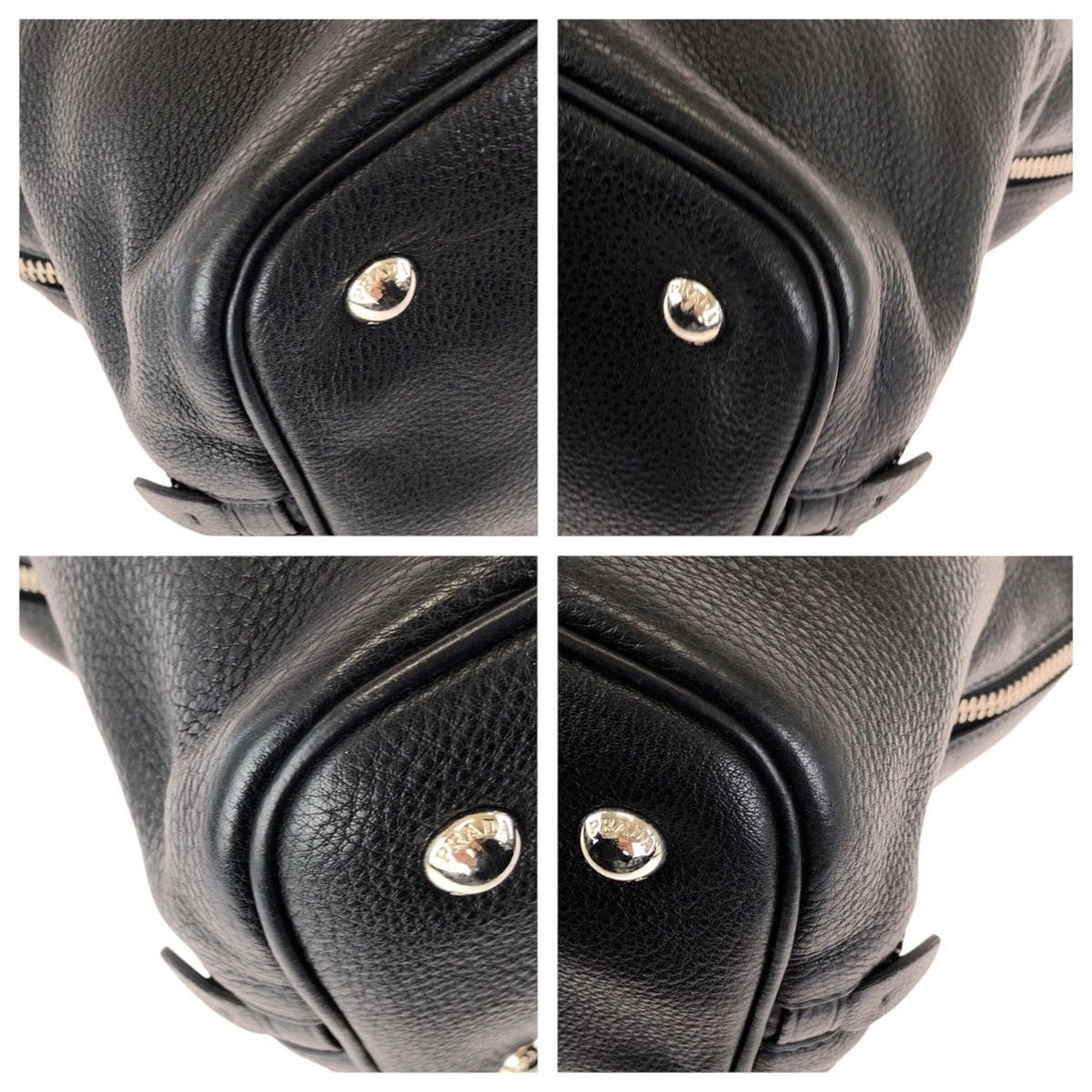 Prada Vitello Dyno Side Zip Black Silver Leather Tote Business — view 3