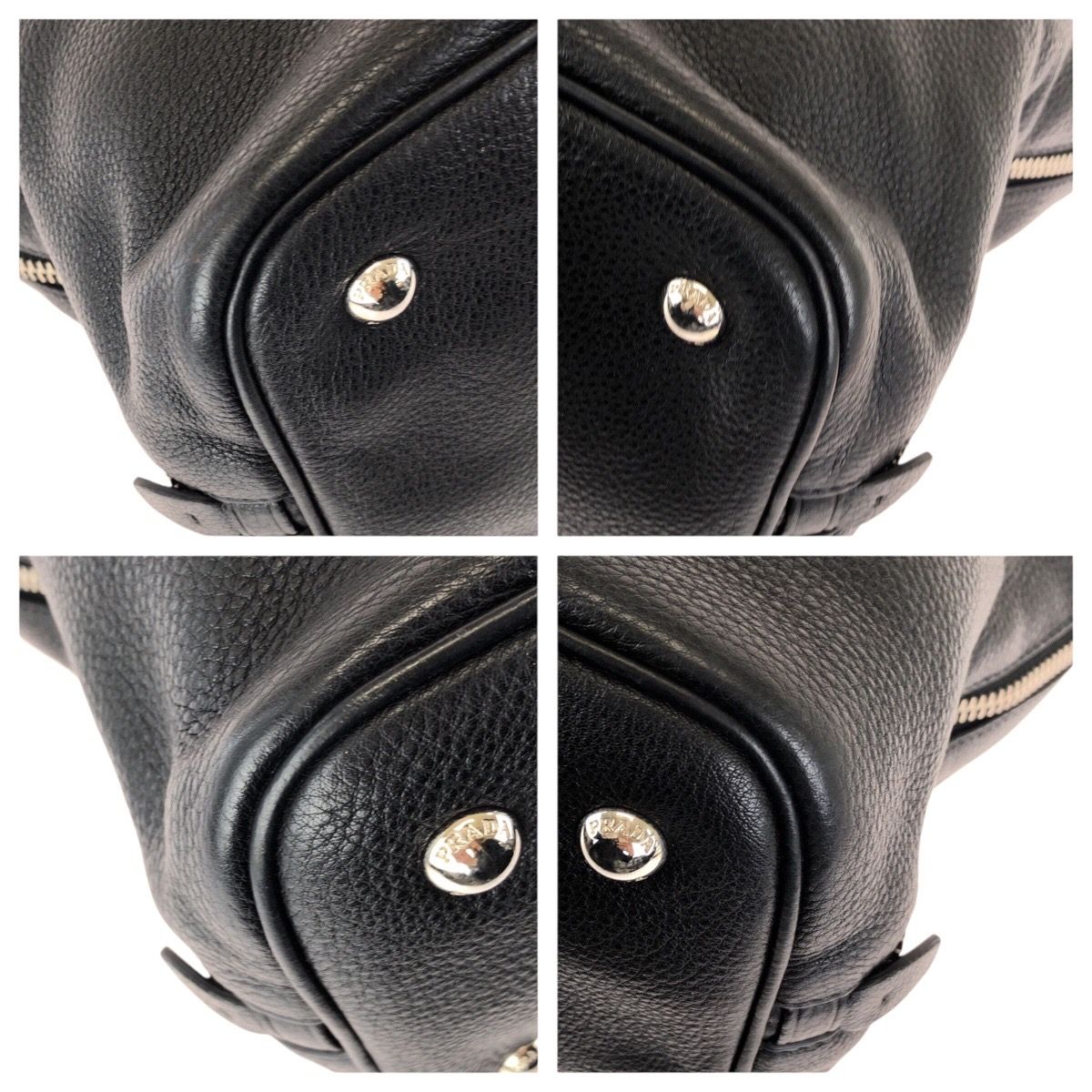 Prada Vitello Dyno Side Zip Black Silver Leather Tote Business — view 3