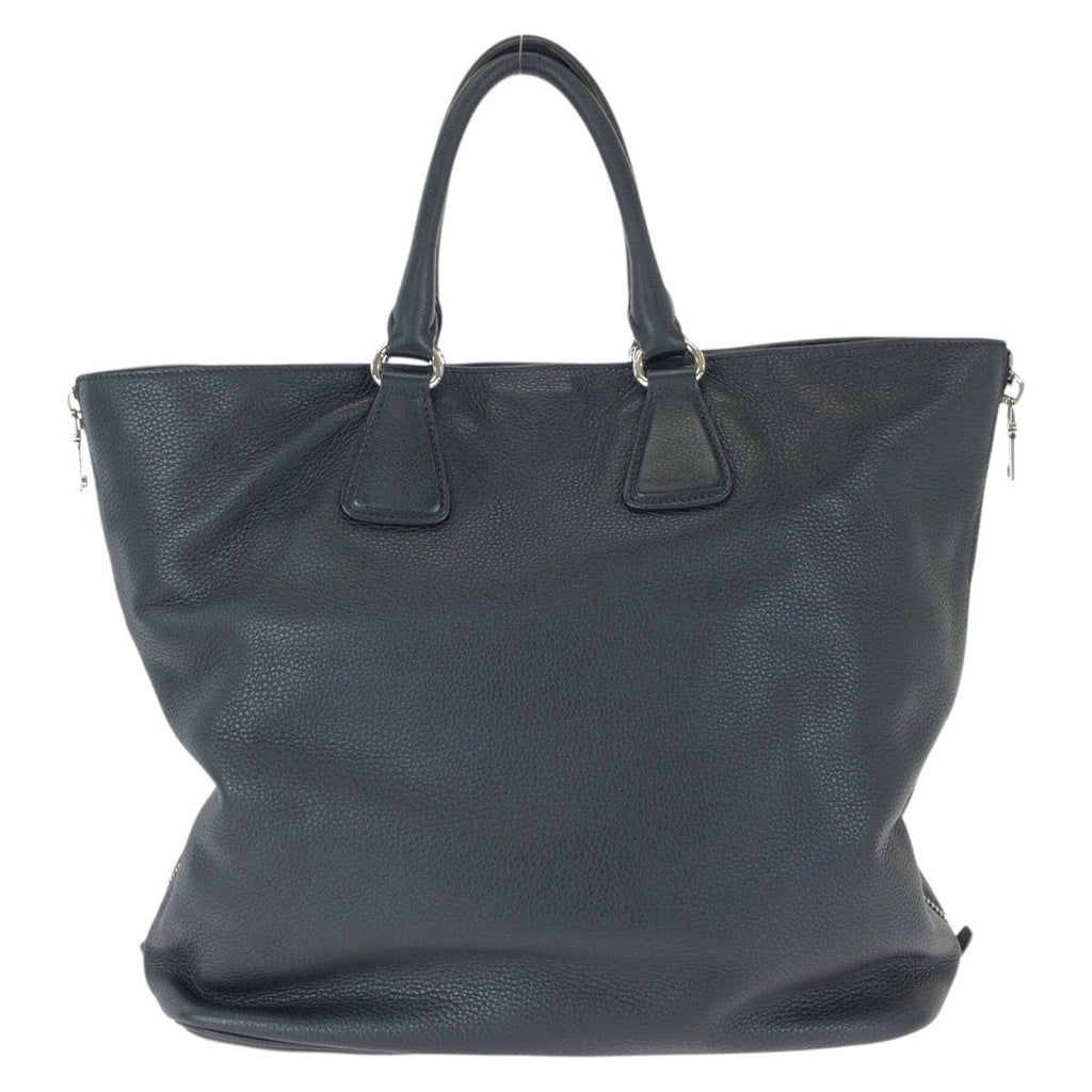 Prada Vitello Dyno Side Zip Black Silver Leather Tote Business — view 2