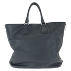 Prada Vitello Dyno Side Zip Black Silver Leather Tote Business — view 2