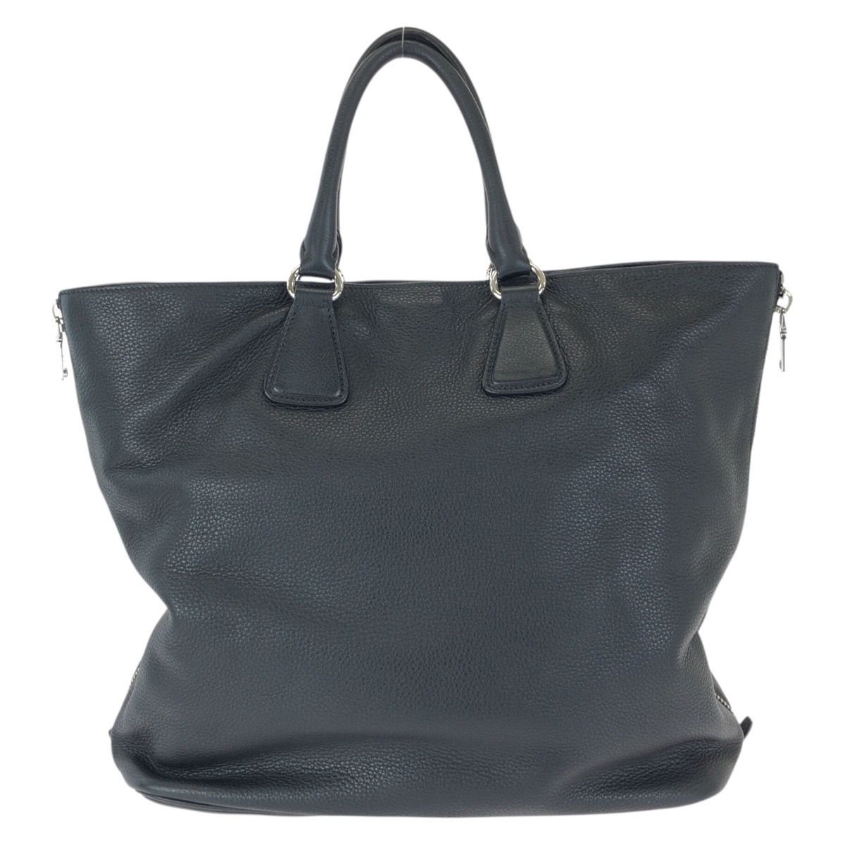 Prada Vitello Dyno Side Zip Black Silver Leather Tote Business — view 2