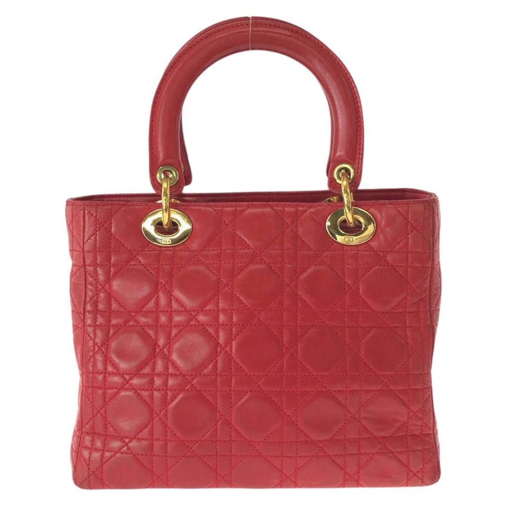 Dior Vintage Lady Cannage Red Gold Leather Handbag — view 2
